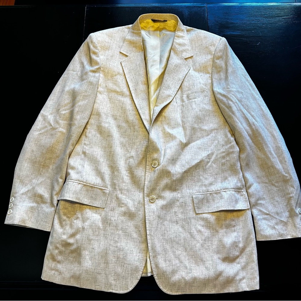 Retro Linen Size 46 XT Blazer Tropical Wedding Light Cream Oversized Funeral